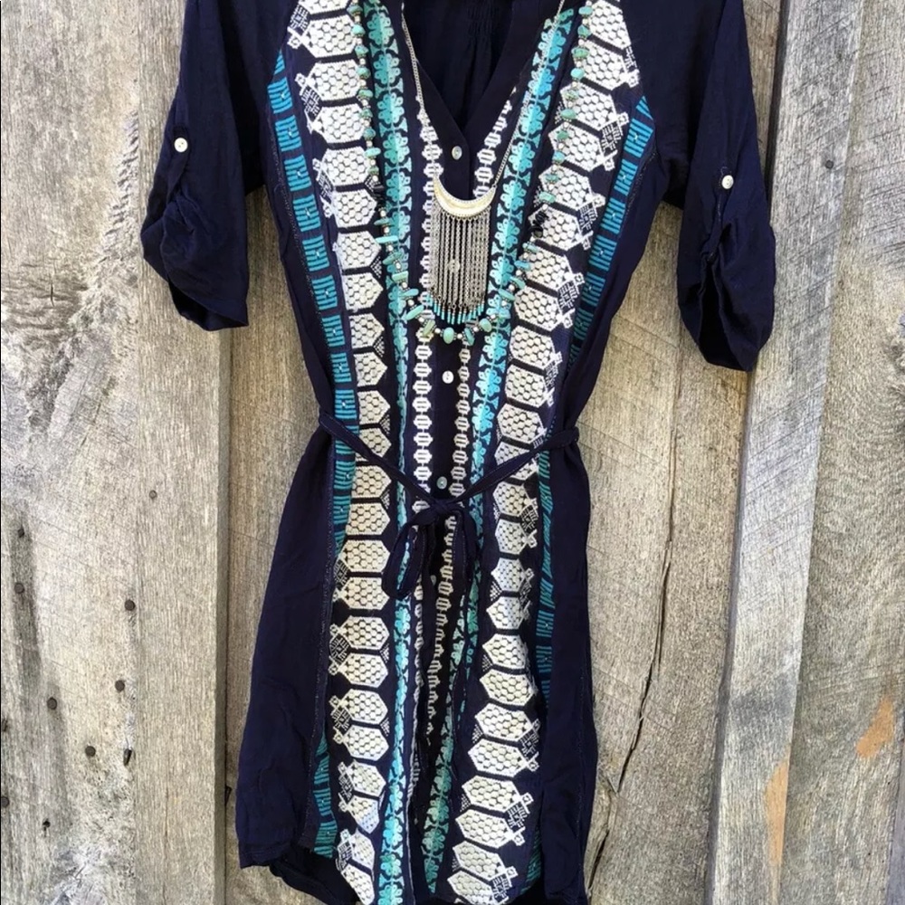 Anthropologie Tiny Nadia embroidered shirt dress S cottagecore peasant ties